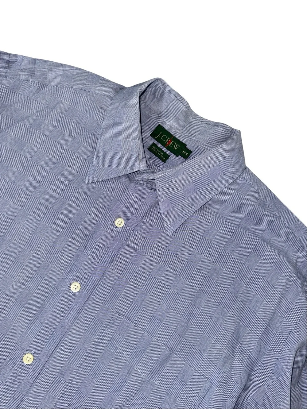 VINTAGE j. Crew mens 16 36 blue oarsman glen plaid dress shirt EUC
